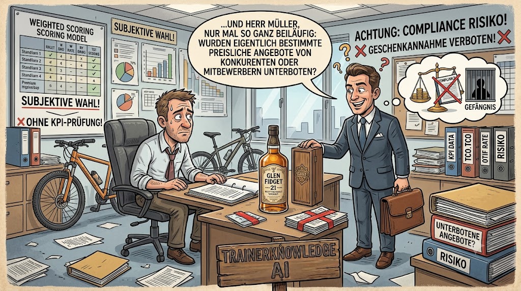 • Infografik zum Compliance- und Korruptionsrisiko im PMP-Beschaffungsmanagement bezüglich Geschenkannahme und Geheimnisverrat nach den PMI-Ethikstandards.