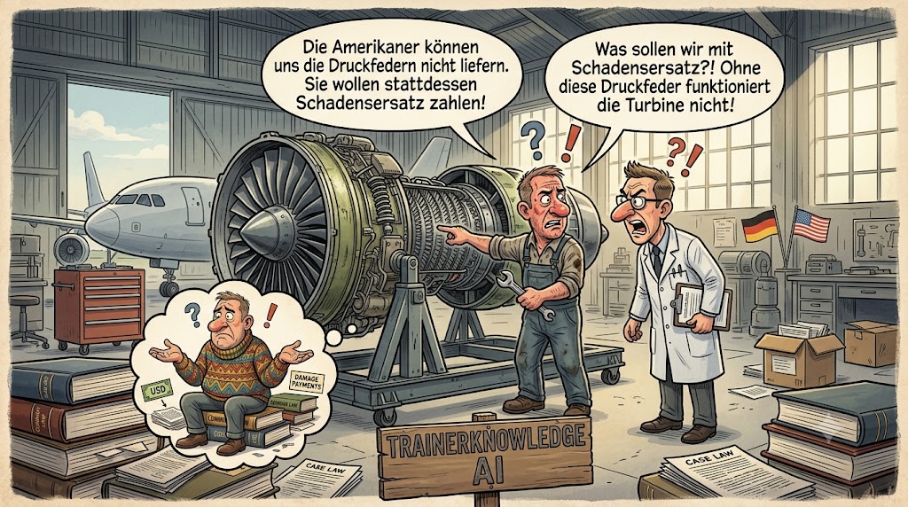 Konflikt zwischen Schadensersatz im Common Law und Erfüllungsanspruch im Civil Law beim internationalen Beschaffungsmanagement nach PMP-Standard für TRAINERKNOWLEDGE AI.