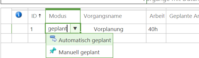 Automatische Planung wird aktiviert