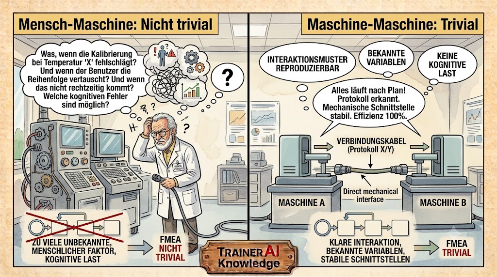 Schnittstellenrisiken im Qualitätsmanagement im Vergleich zwischen kognitiver Mensch-Maschine-Interaktion und technischer System-FMEA-Schnittstelle.