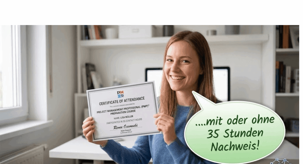 Projektleiterin zeigt Teilnahme Zertifikat