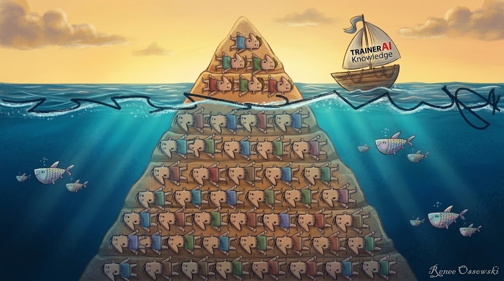 Illustration zur Eisberg-Theorie .Das bewusste Bewusstsein an der Spitze und das viel mächtigere Unterbewusstsein unter Wasser bewegen sich in unterschiedliche Richtungen.