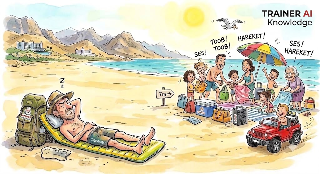 Ein Mann versucht am Strand zu schlafen, wird aber von einer lauten Familie geweckt. Beispiel für das 1. Watzlawick-Axiom.